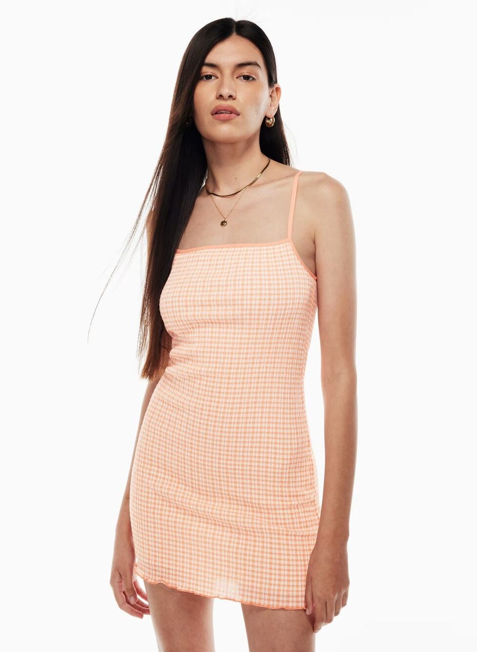 Aritzia Wilfred Orange Gingham Jazz Japanese Seersucker Fitted Mini Dress XS